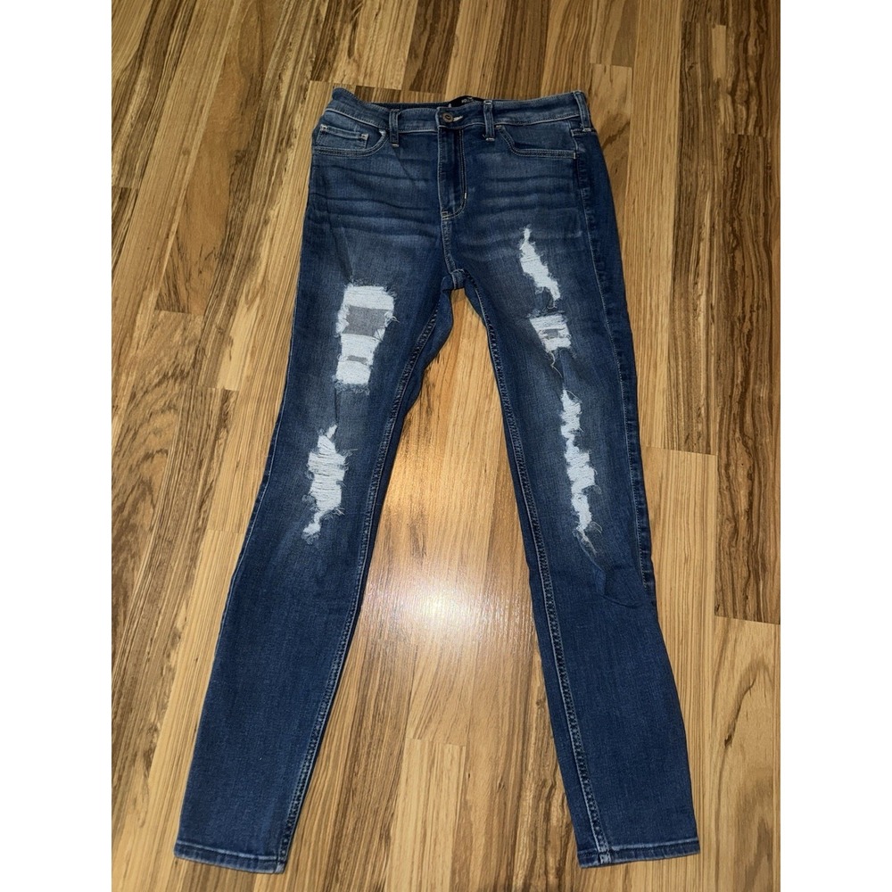 Hollister High-Rise Super Skinny Jeans Womens 9R W29 L28 Blue Stretch Distressed